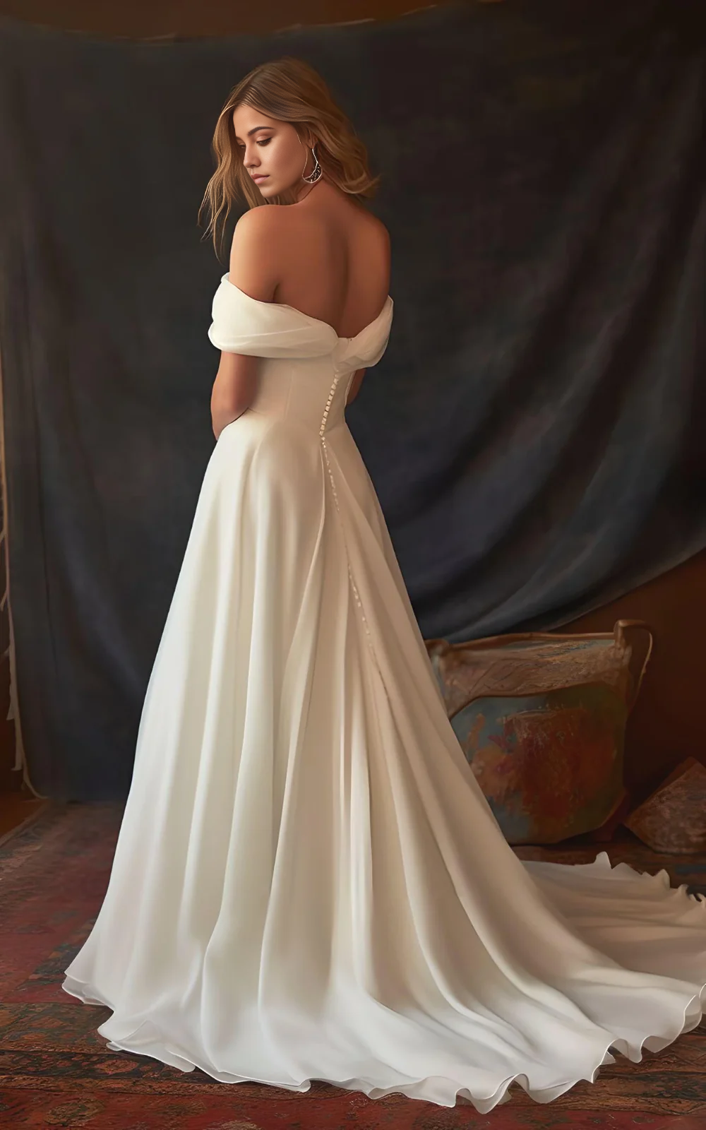 Wholesa A-Line Off-the-Shoulder Chiffon Ruching Floor Length Sleeveless Wedding Dress
